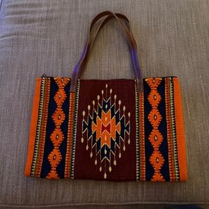 Handwoven Orange & Navy Geometric Tote Bag